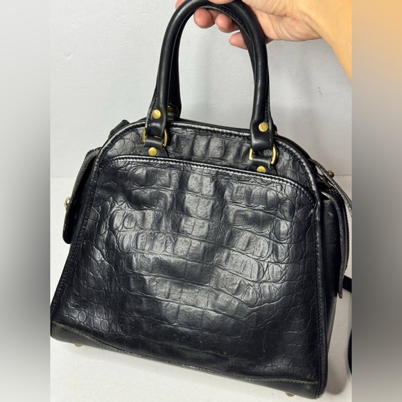 Vintage BRAHMIN Black Croc Leather Sathel Crossbody Hand Bag - Picture 4 of 14